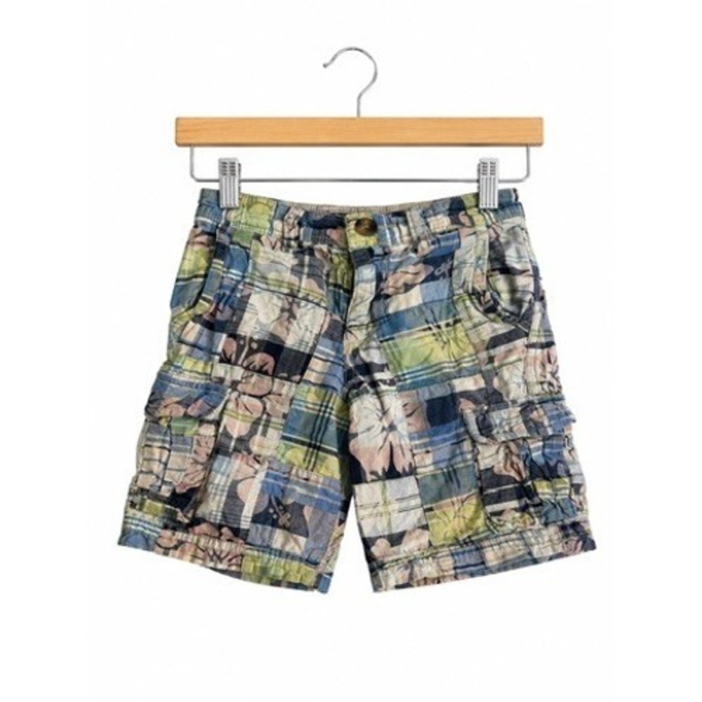 babyGap‎ Toddler Boys Patchwork Plaid Tropical Cargo Shorts Blue Green 3 Years